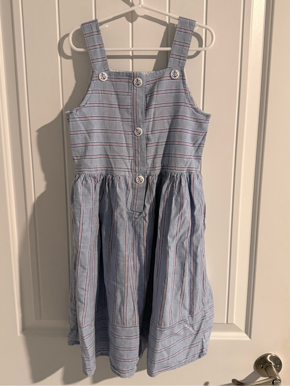 Sperry Girls Blue Striped Sundress Anchor Button Dress Size 8